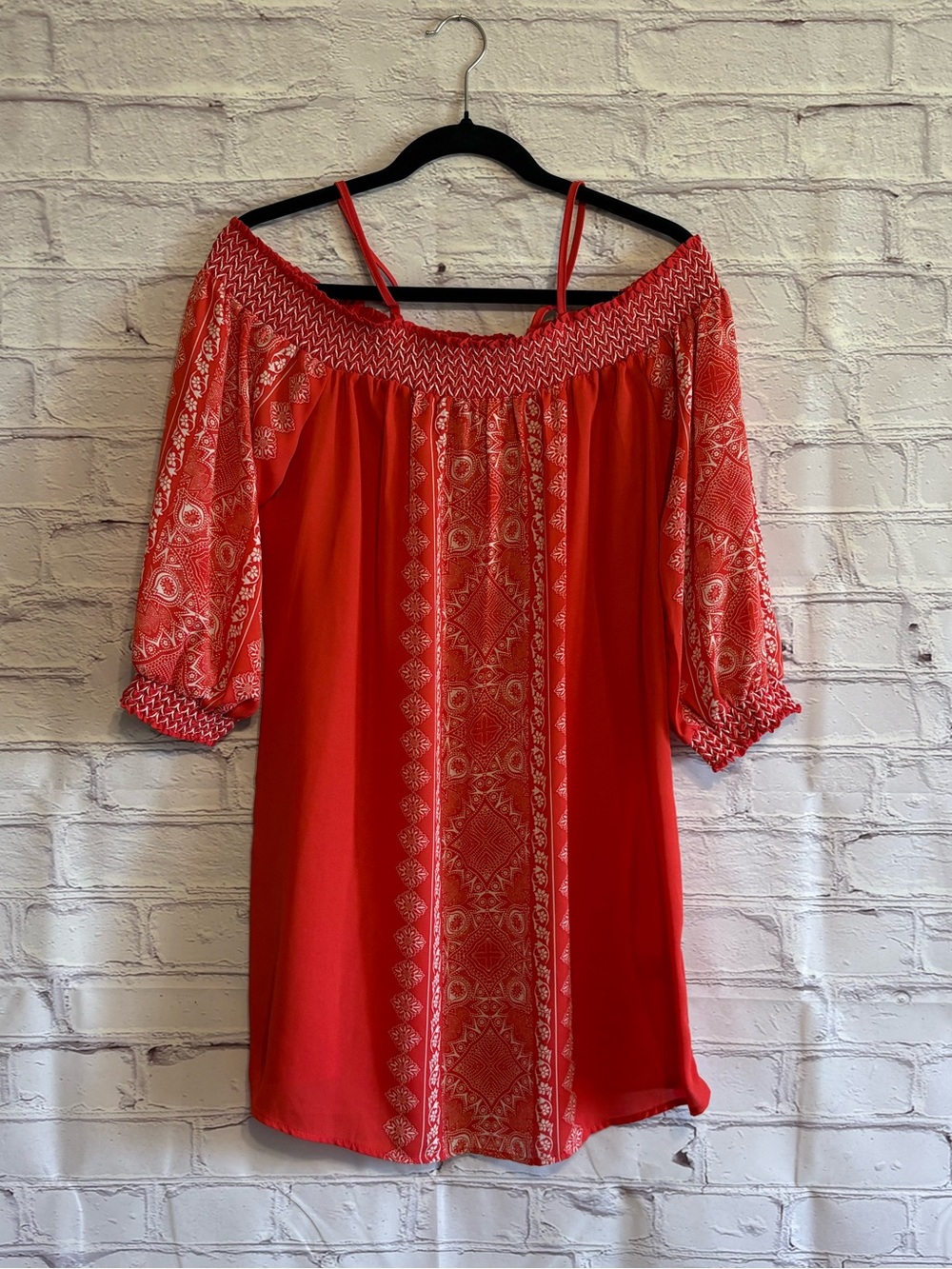 Coral Red Off-Shoulder Boho Mini Dress